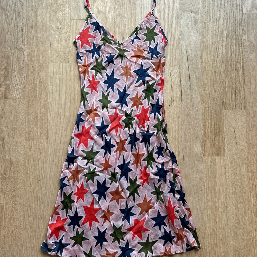 NWOT Roller Rabbit Pink Star-Print Slip Dress with Multicolor Stars